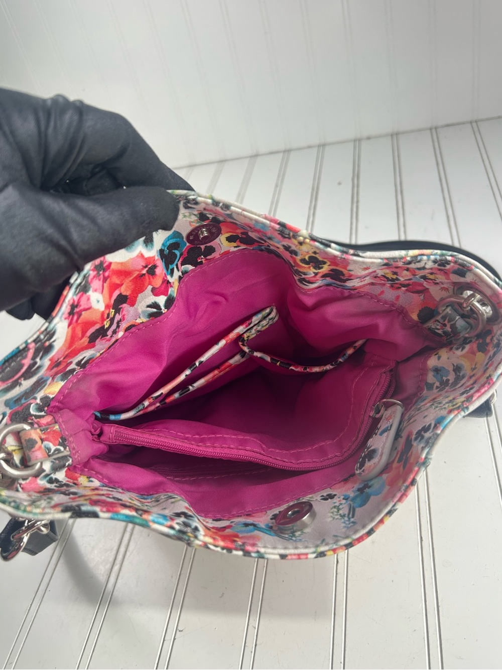 Nicole by Nicole Miller Vintage Y2K Mulyi Floral Shoulder Bag Black Strap - Picture 4 of 12